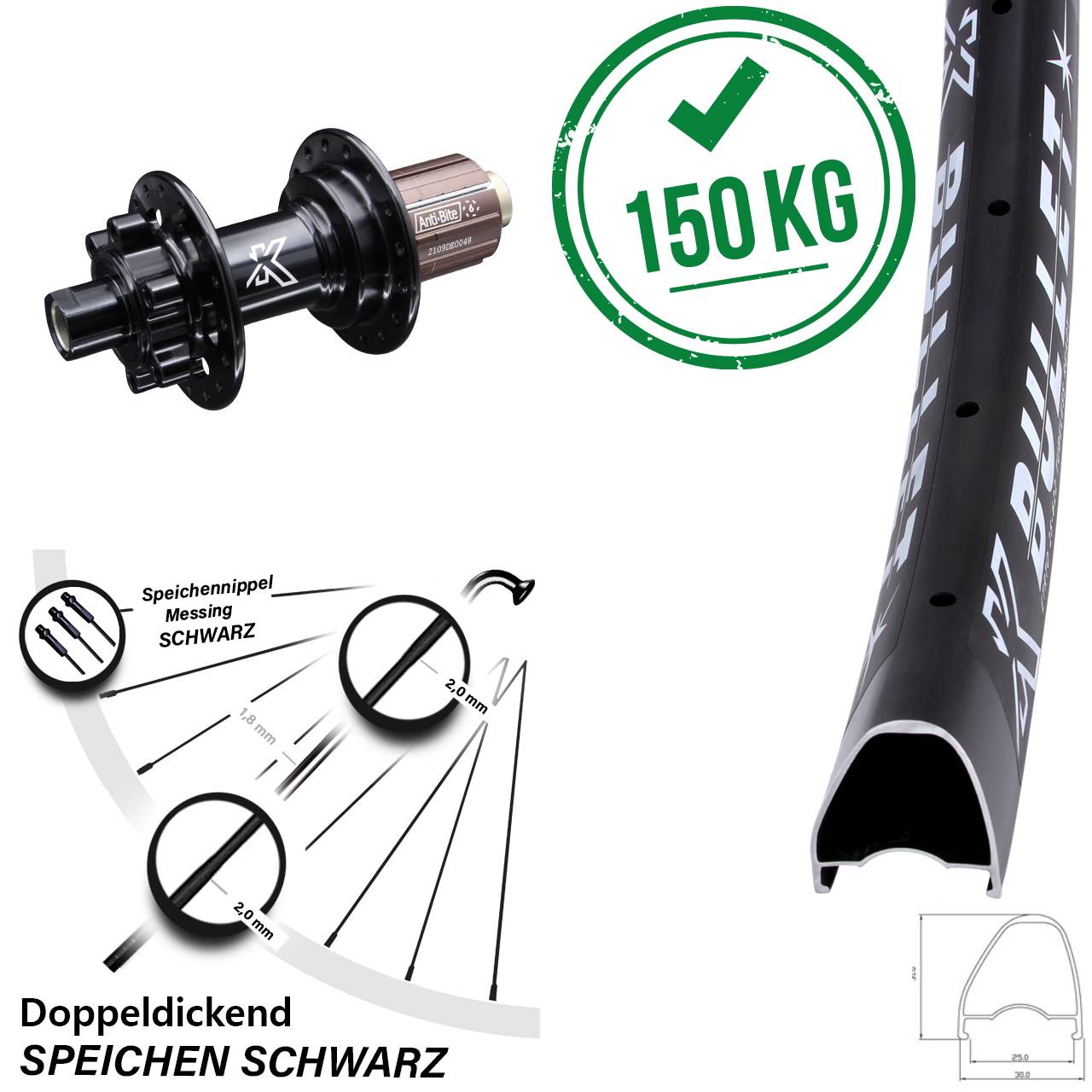 Hinterrad 12x142 Disc 28-29 Zoll KX-M Bullet OS 8-12 fach