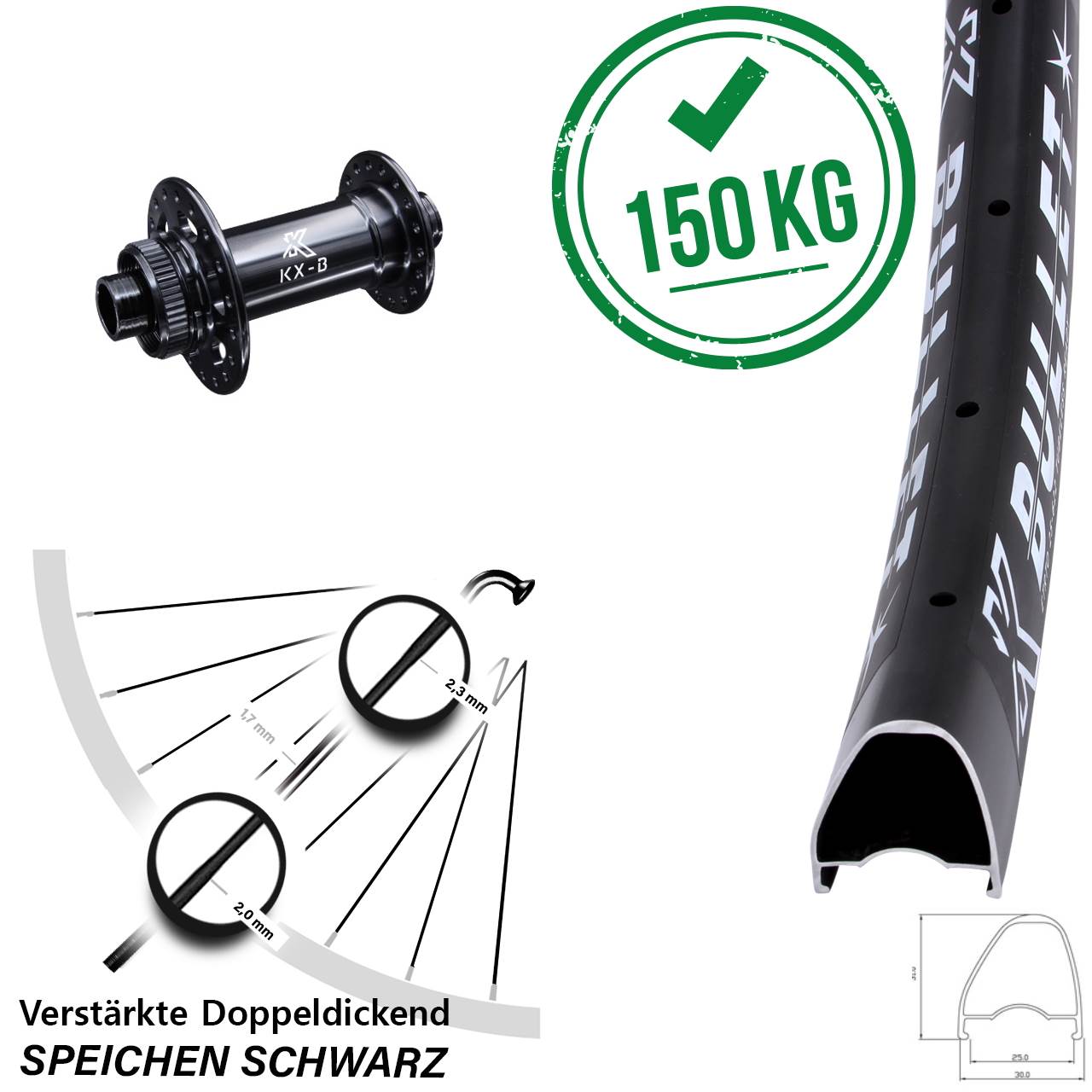 KX-Bullet OS 28-29 Zoll Disc Laufrad 15x110 Boost