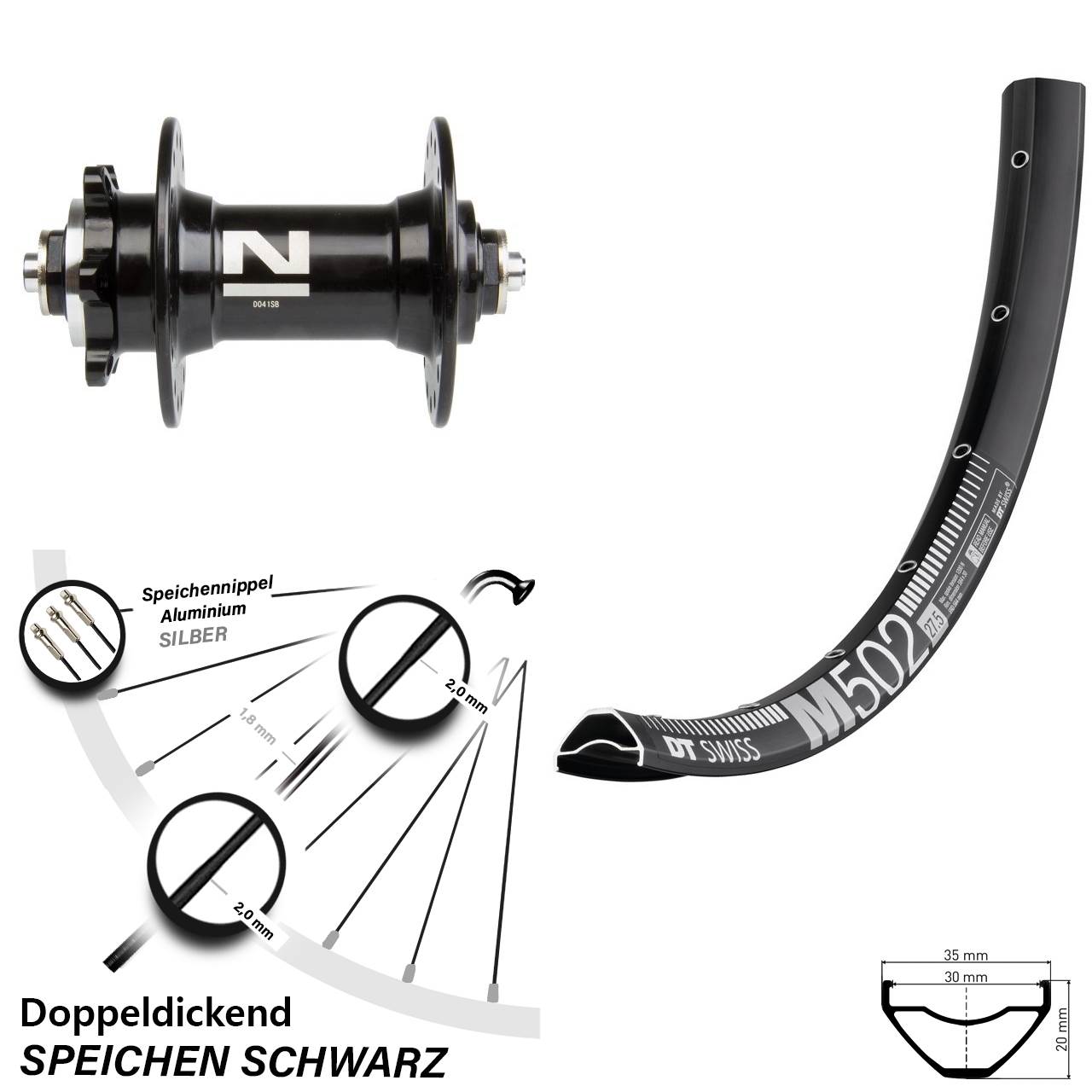 6-Loch Vorderrad für Schnellspanner 29 Zoll DT Swiss M 502 Novatec D-041