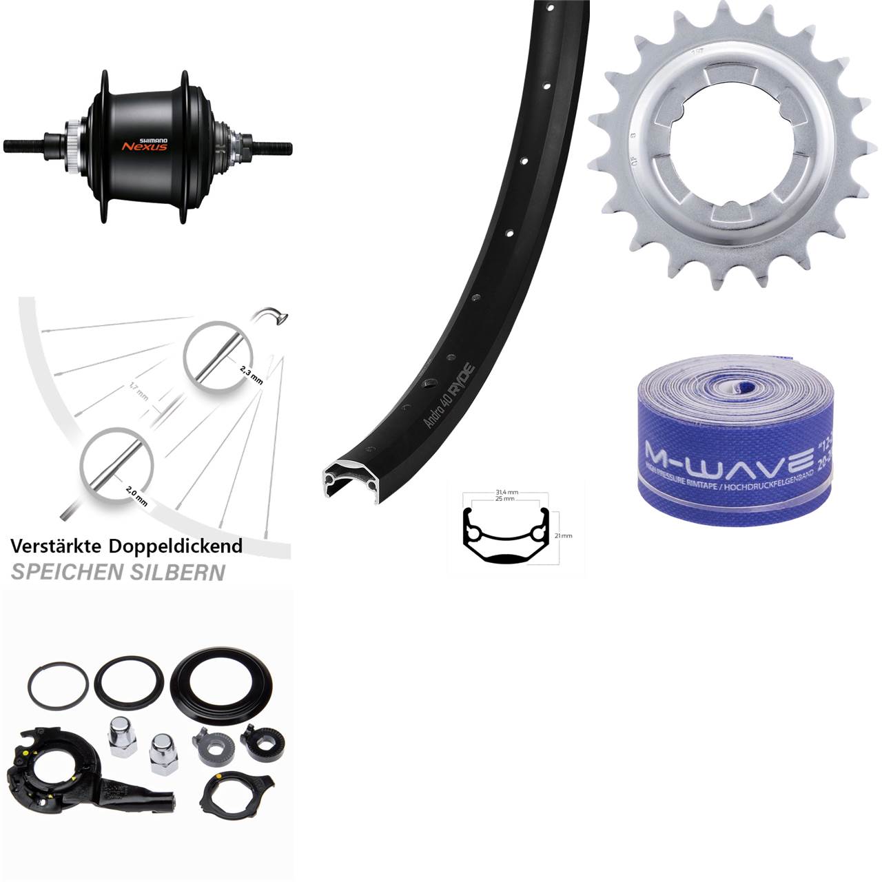 Hinterrad 26 Zoll Ryde Andra 40 Shimano SG-C3001-7D 7-Gang Disc
