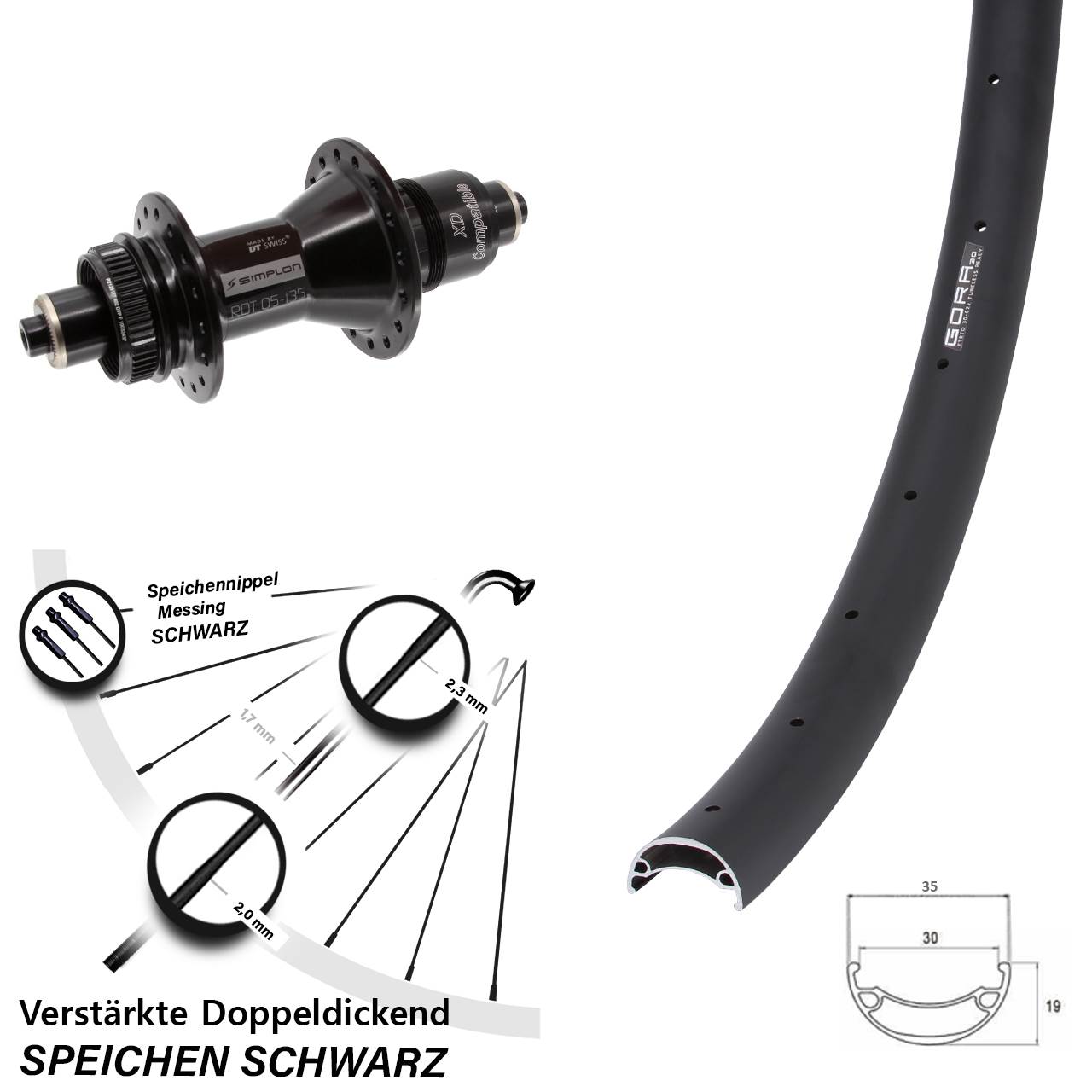27,5 Zoll Gora 30 DT Swiss 370 Disc Hinterrad für Schnellspanner XD 11-12 fach