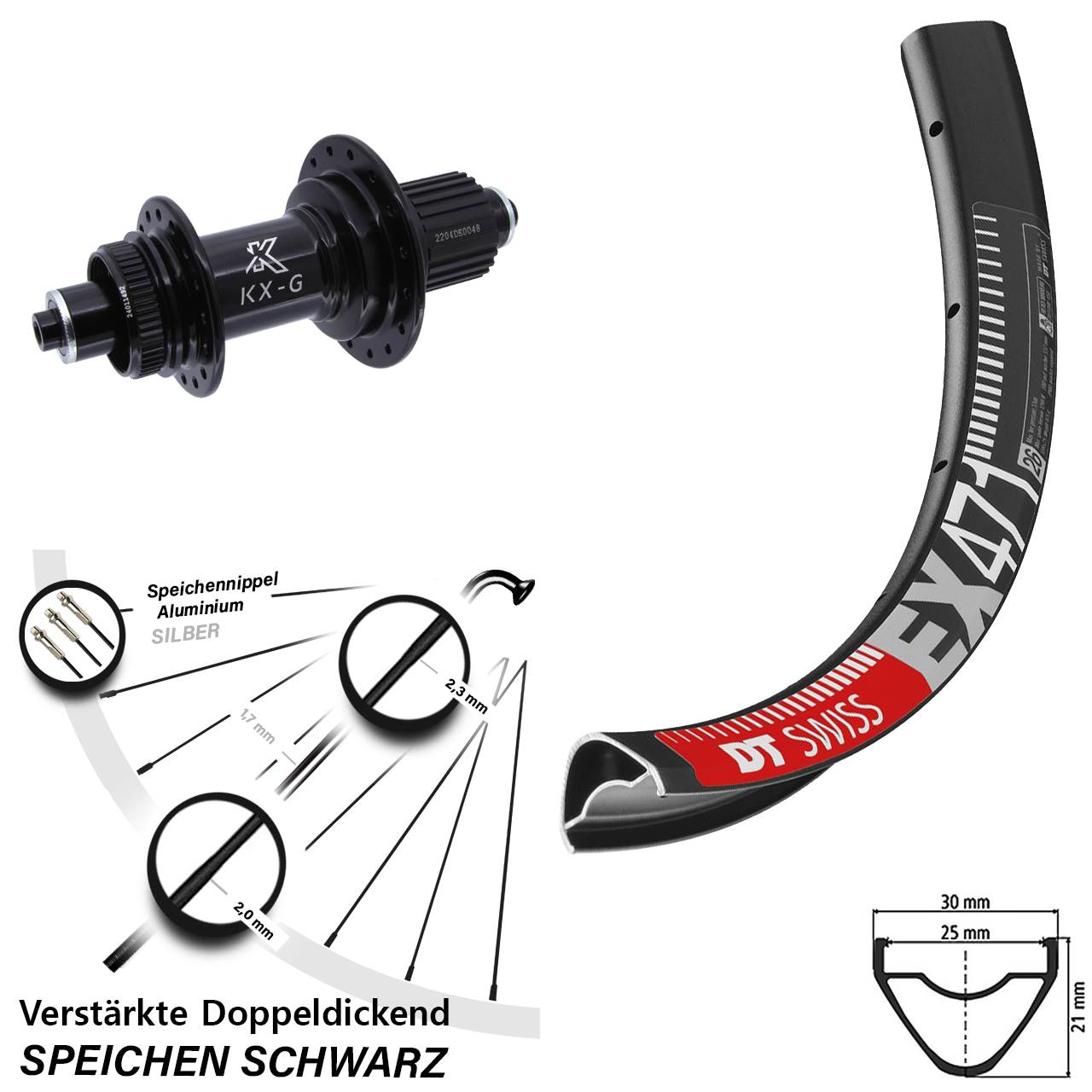 Centerlock Hinterrad QR 650B DT Swiss EX 471 KX-GS Heavy Duty Micro Spline