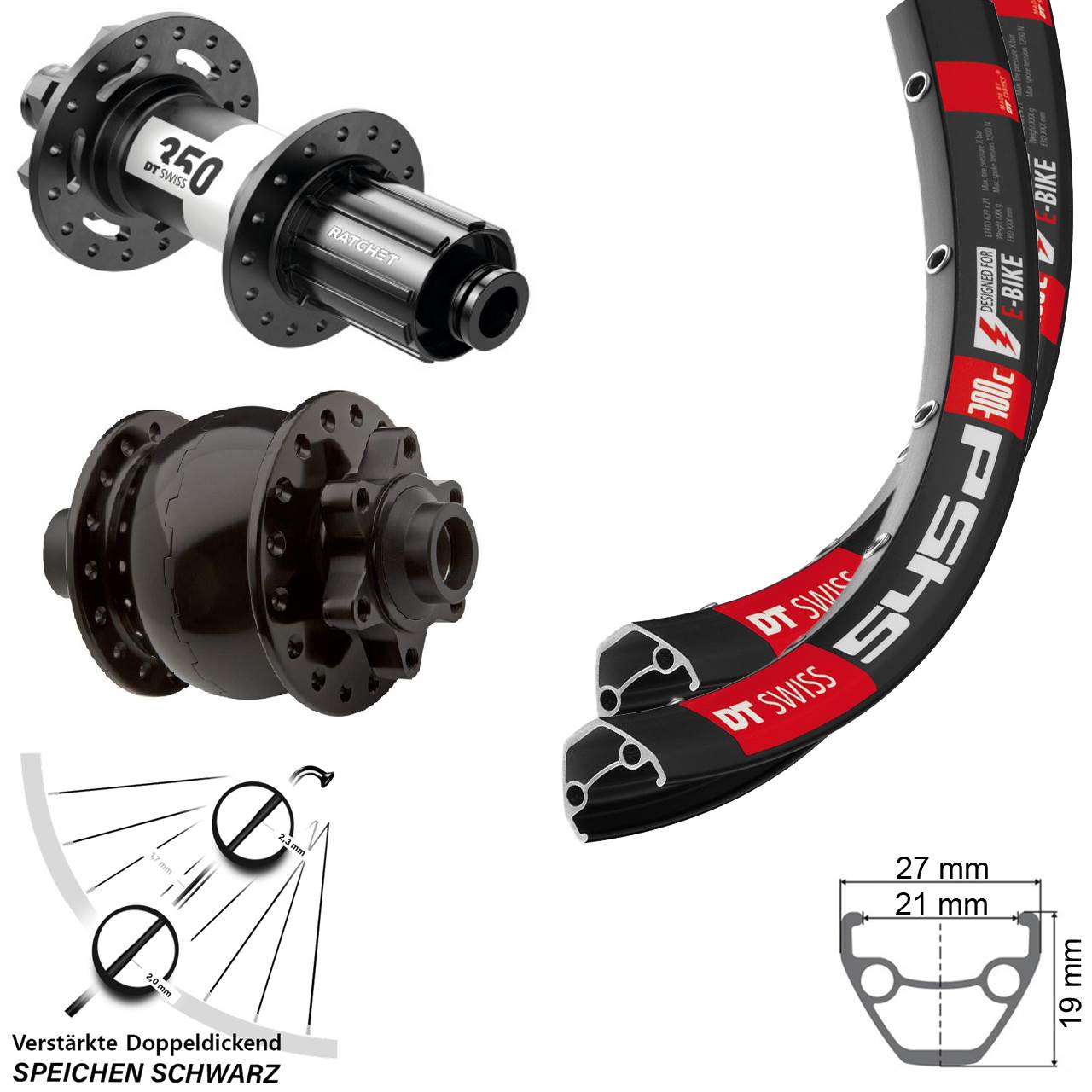 26 Zoll DT Swiss 545-350 SON 28 6-Loch Laufradsatz 15x100 12x142 8-11 fach HG