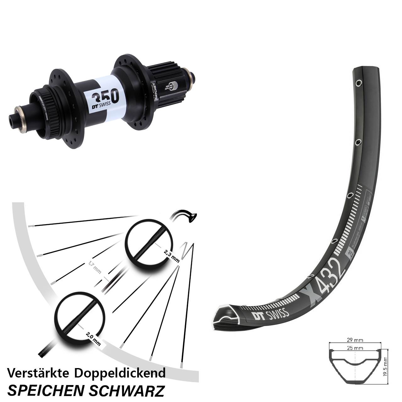 DT Swiss X432-350 29 Zoll Disc Hinterrad für Schnellspanner Micro Spline