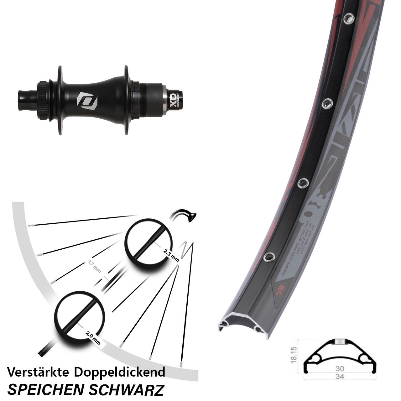 Hinterrad 12x148 29 Zoll Rodi TRYP 30 Syncros Boost SRAM XD 11-12 fach