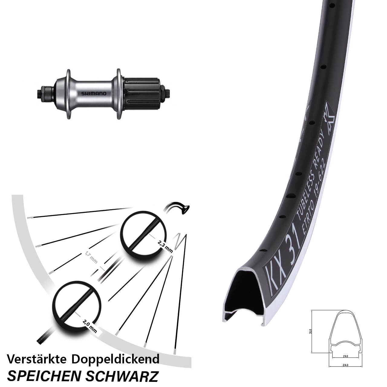 Hinterrad 28 Zoll KX 31 Shimano Tiagra 8-11 fach HG für Schnellspanner