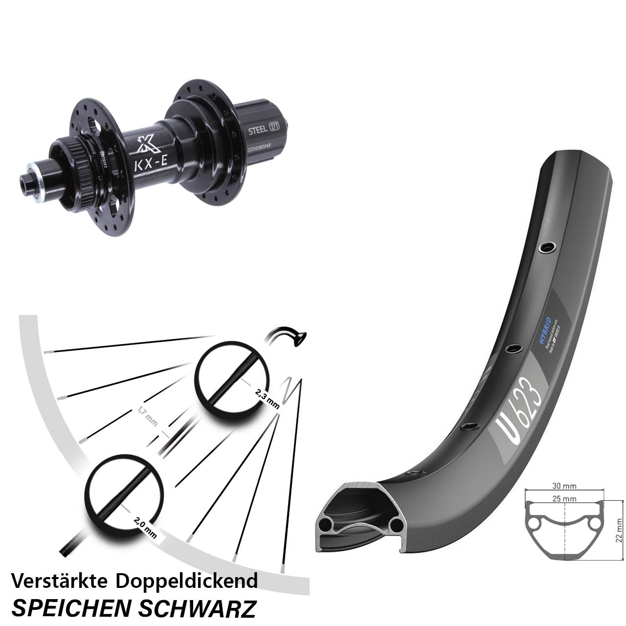 Hinterrad Centerlock 28 Zoll DT Swiss U623 KX-E 8-12 fach HG QR Boost