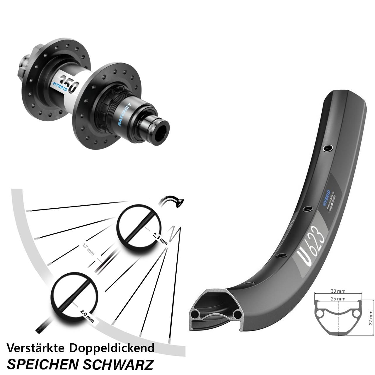 DT Swiss U623-350 Hybrid 28 Zoll Disc Hinterrad 12x148 XD