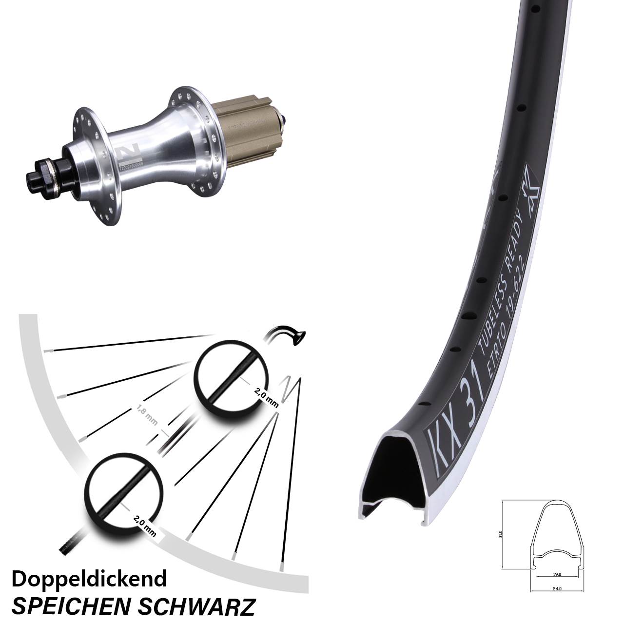 Hinterrad 28 Zoll KX 31 Novatec F162SB Campa 8-12 fach QR