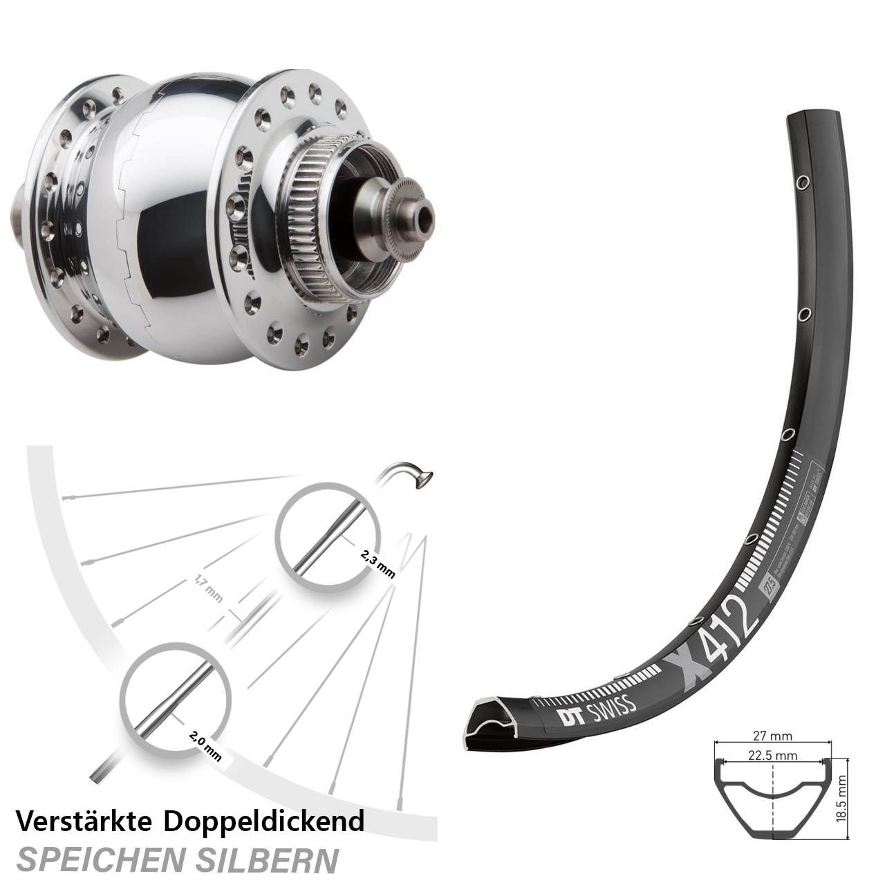 Centerlock Vorderrad mit Dynamo 29 Zoll DT Swiss X 412 SONdelux QR
