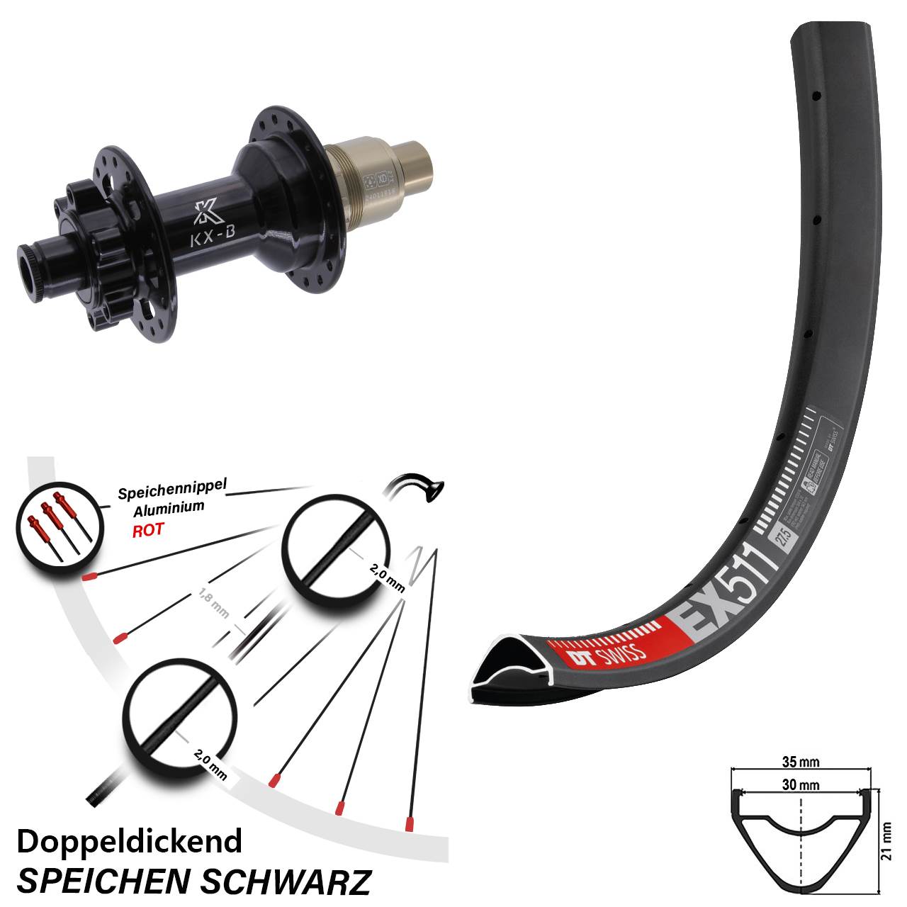 27,5 Zoll Hinterrad DT Swiss EX 511 KX-B 6-Loch XD 12x148
