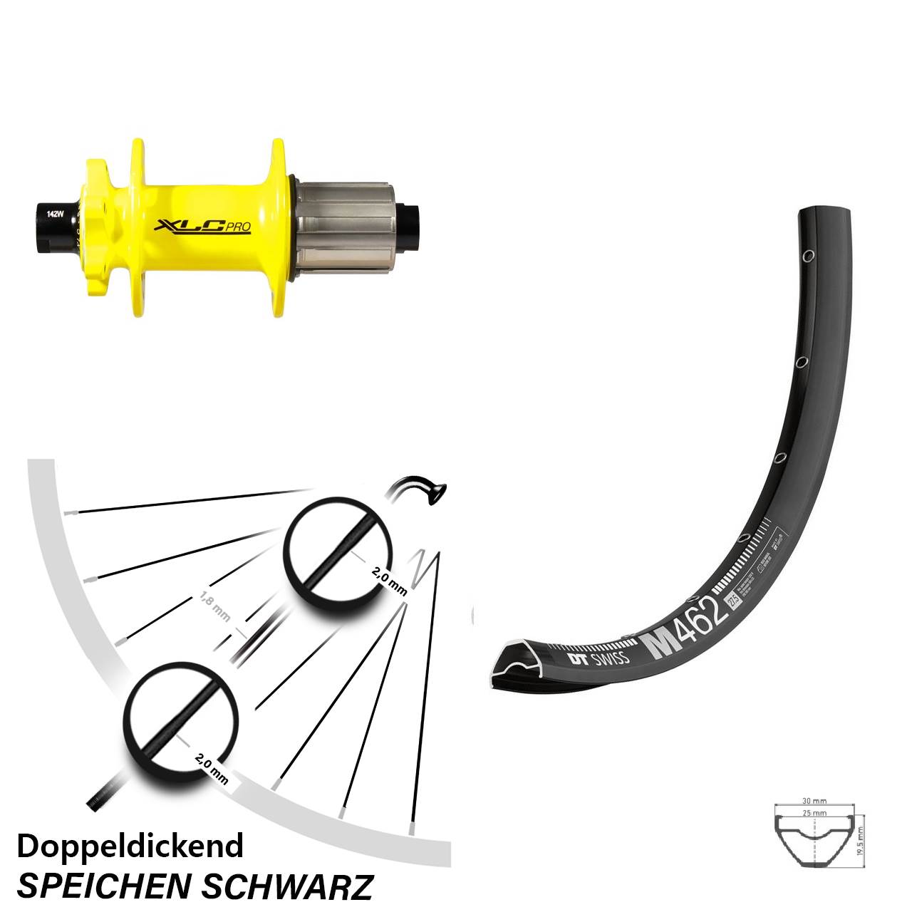 Disc Laufrad 27,5 Zoll DT Swiss M462 XLC gelb 8-11 fach HG 12x142