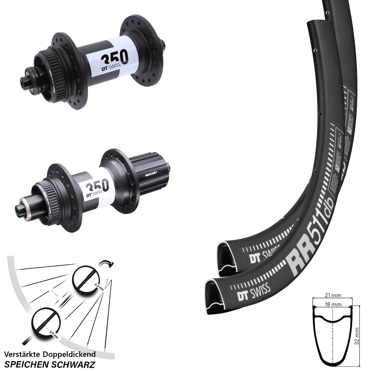 DT Swiss RR 511 350 28 Zoll Disc Laufrad-Satz QR 8-11 fach