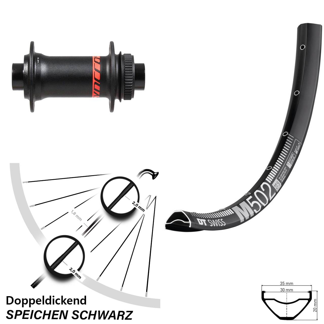 29 Zoll DT Swiss M502 Formula CL-811 Centerlock Vorderrad 15x110 Boost