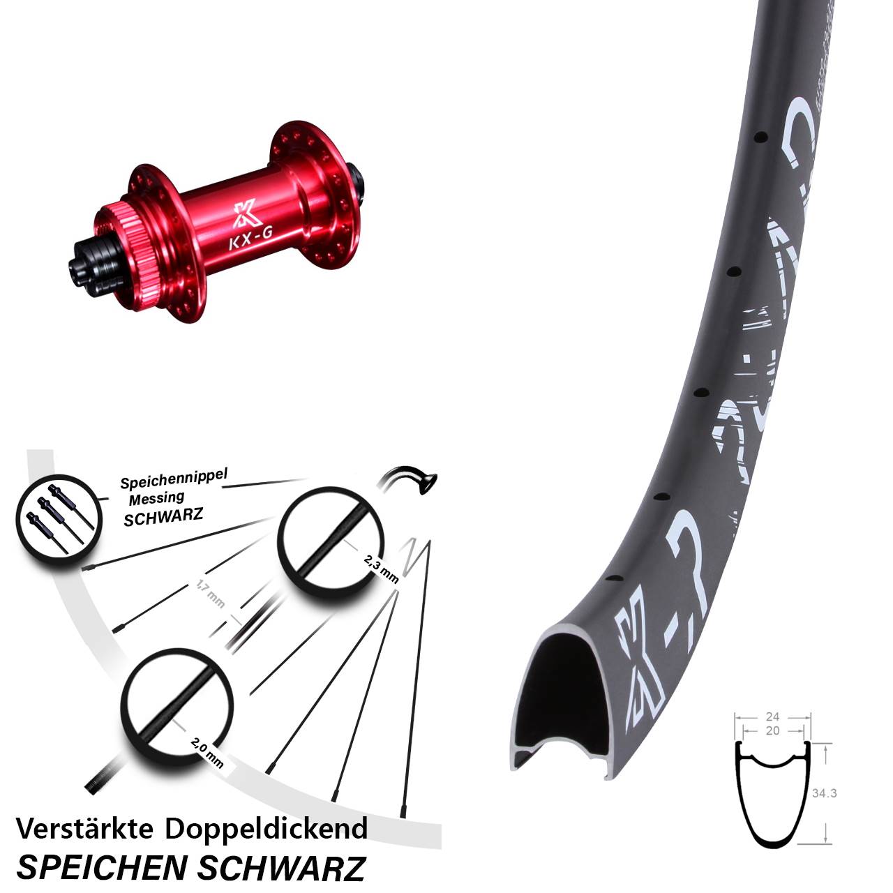 Vorderrad Centerlock 28-29 Zoll KX-R Road verstärkt rot QR