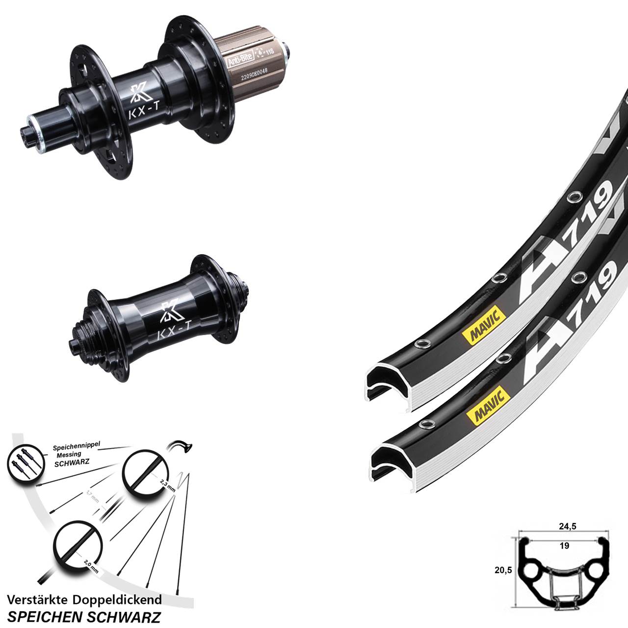 Laufradsatz für Schnellspanner 28 Zoll Mavic A719 KX-T 4-fach gelagert 8-11 fach HG