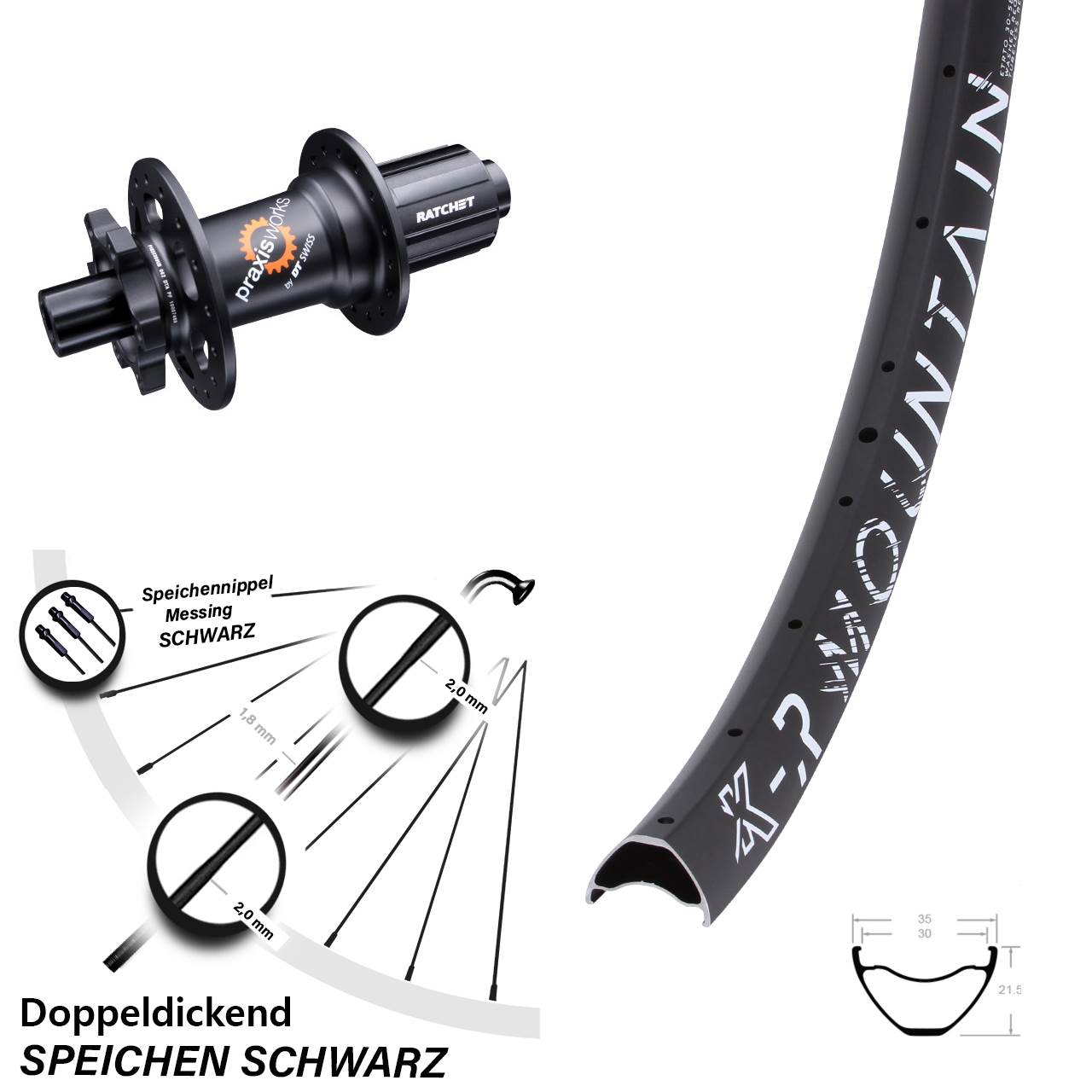 27,5 Zoll Hinterrad DT Swiss 350 SL Ratchet 36 KX-R Mountain 30-584 ETRTO MTB 11-fach