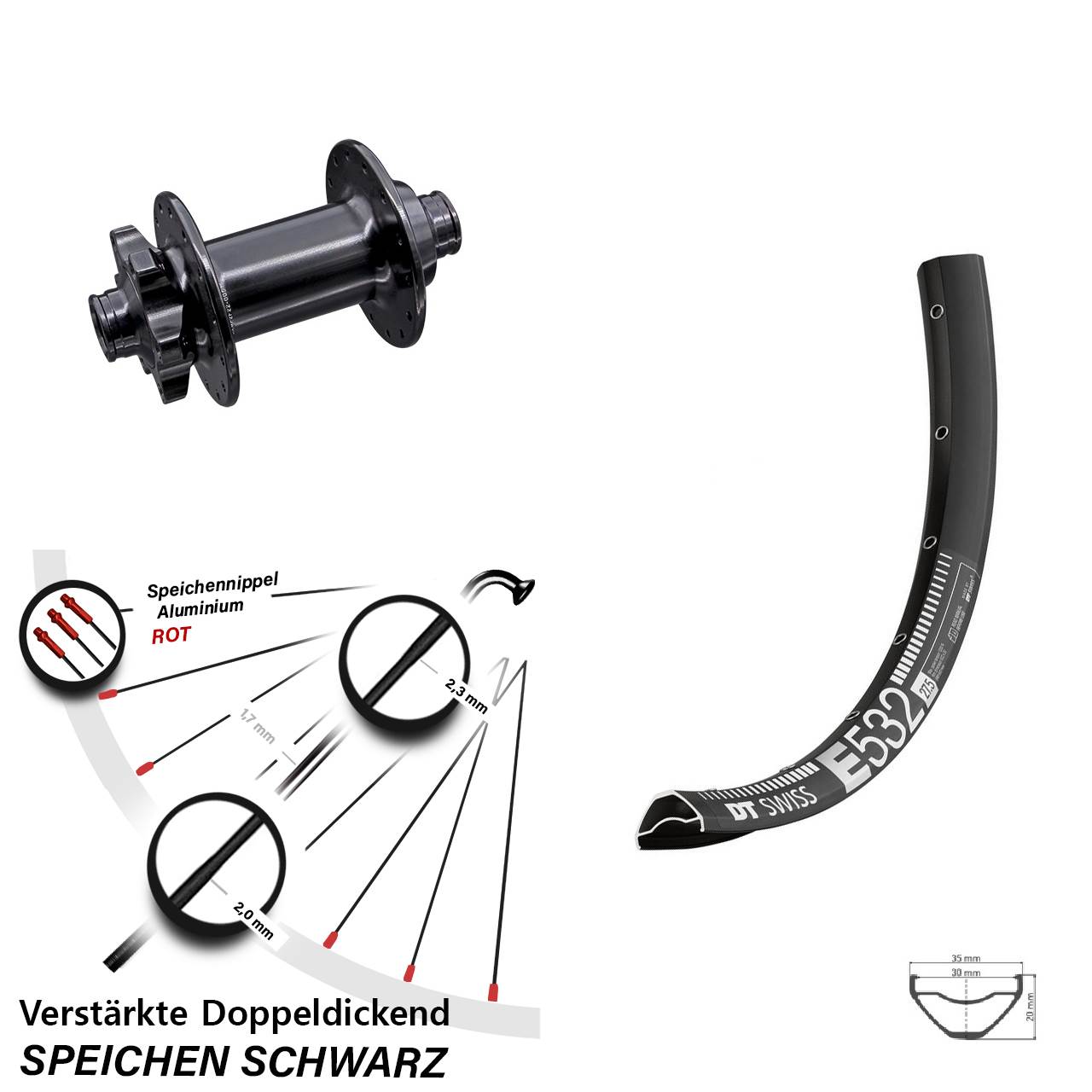 Vorderrad 6-Loch 29 Zoll DT Swiss E532 Aivee MP2 15x110 Boost