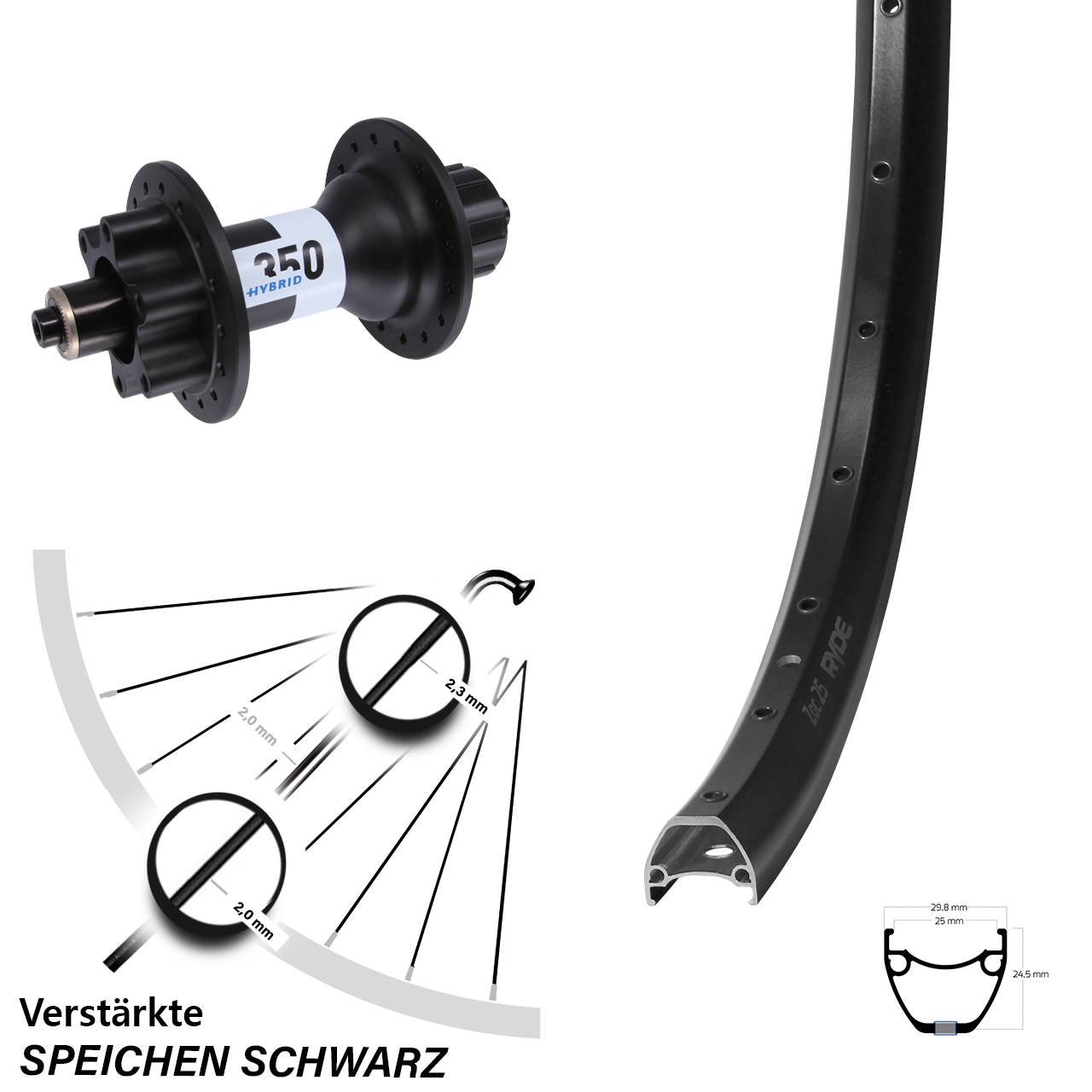 Disc Hinterrad für Schnellspanner 28-29 Zoll Ryde ZAC 25 DT Swiss 350 Hybrid Singlespeed