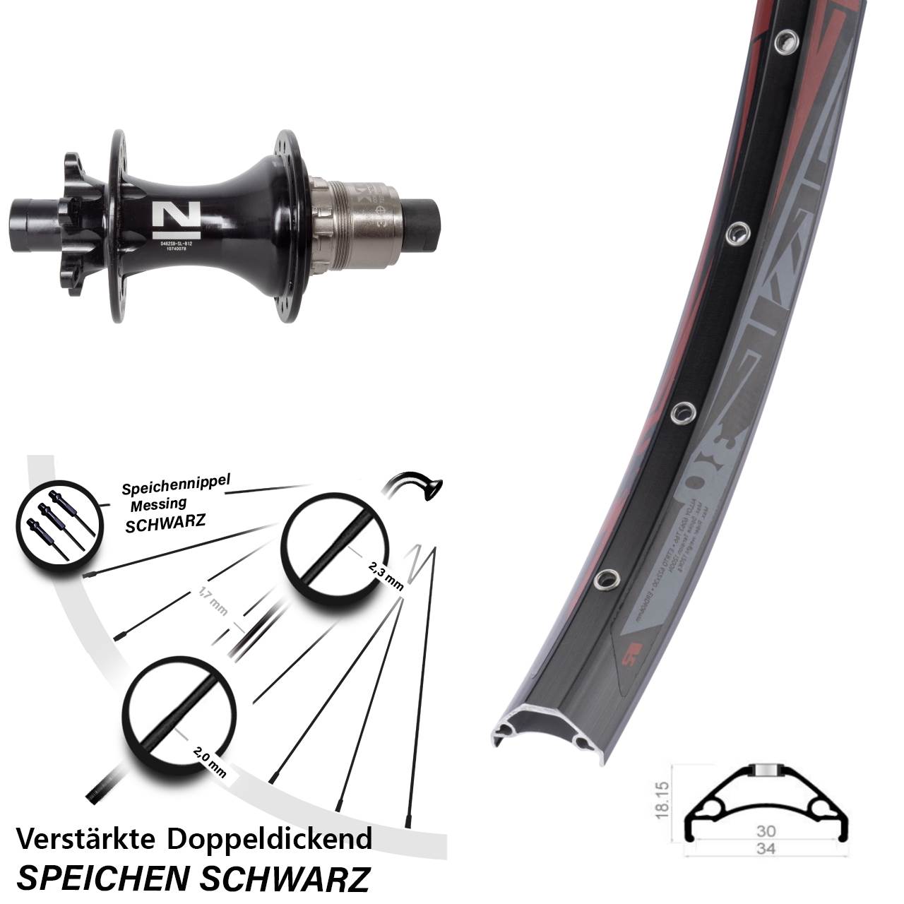 29 Zoll Rodi TRYP 30 Novatec D462SB 6-Loch Hinterrad 12x148 SRAM XD