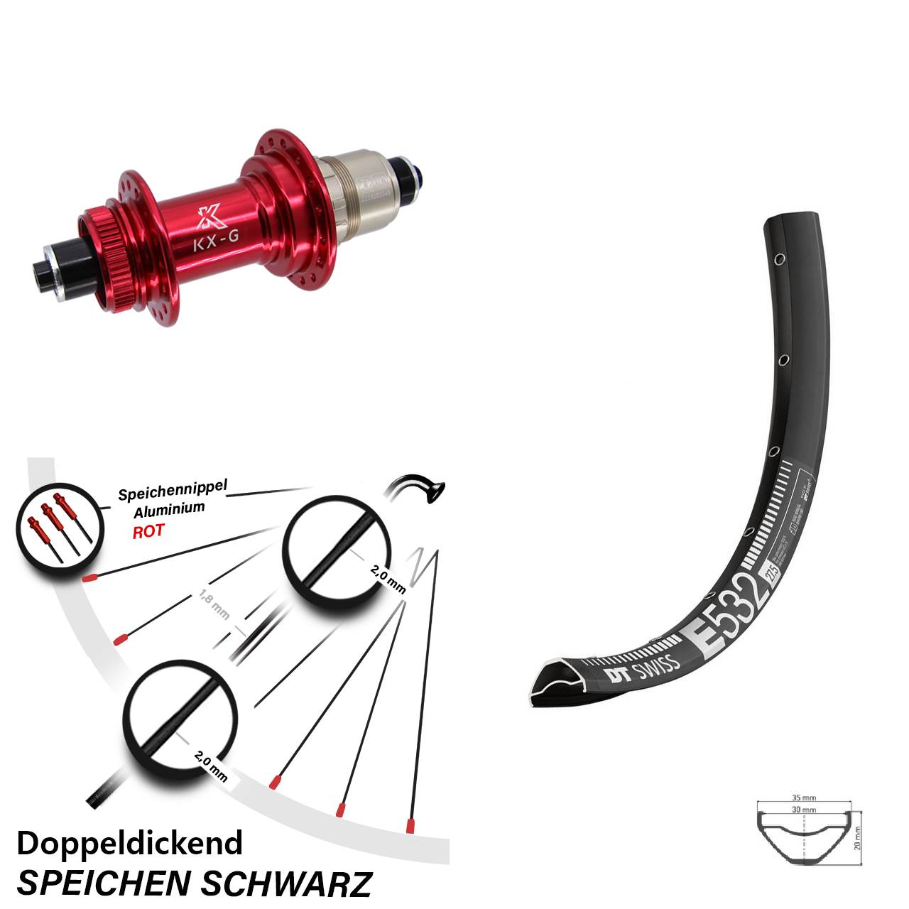 Centerlock Hinterrad 29 Zoll DT Swiss E532 KX-G rot XD-R QR