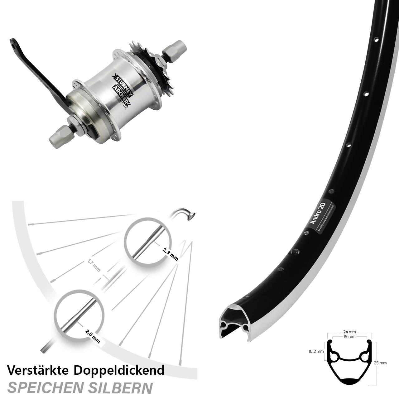 28 Zoll Sturmey Archer S1C Ryde Andra 20 Rücktritt Hinterrad