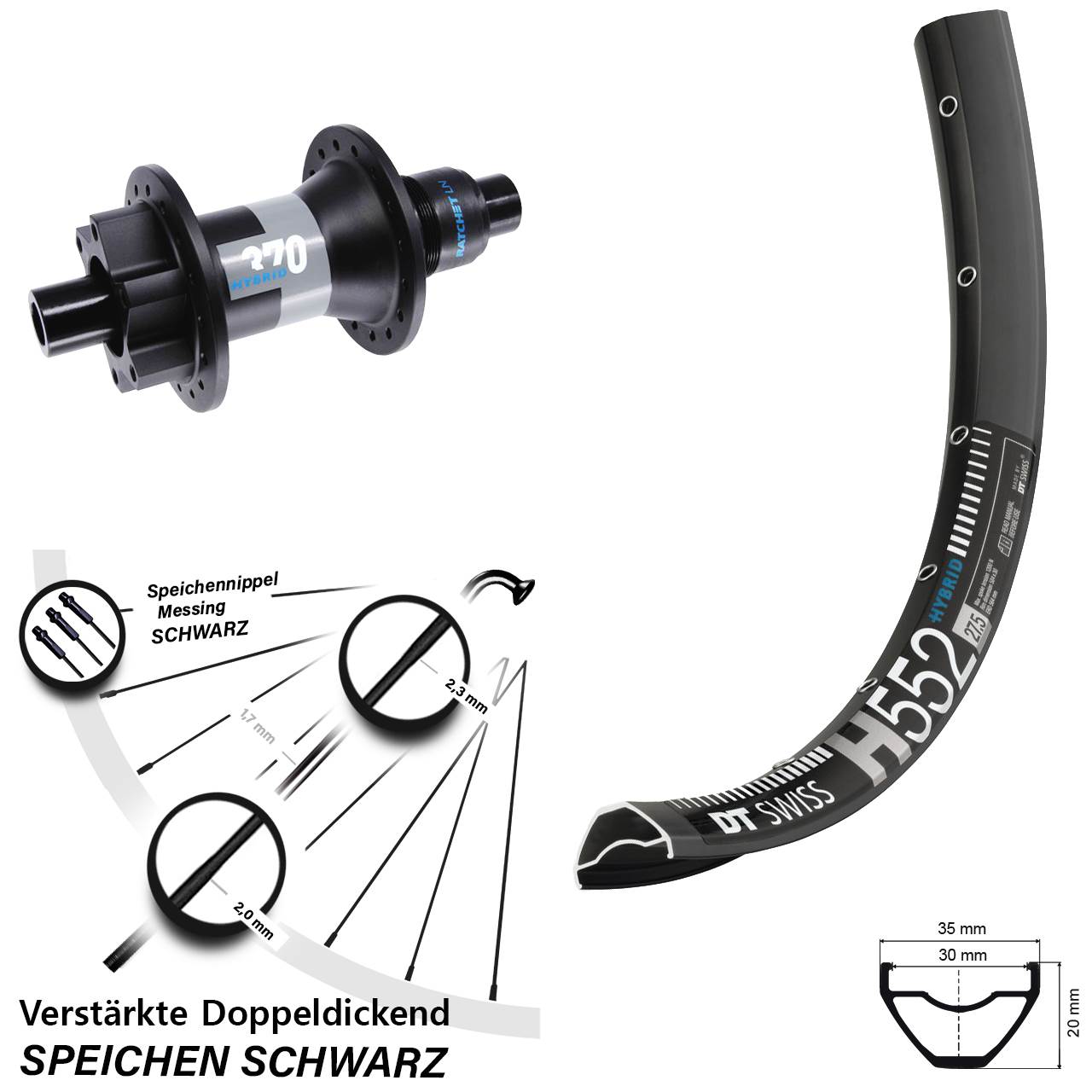 DT Swiss H 552 DT Swiss Hybrid 370 29 Zoll 6-Loch Hinterrad 12x148 SRAM XD