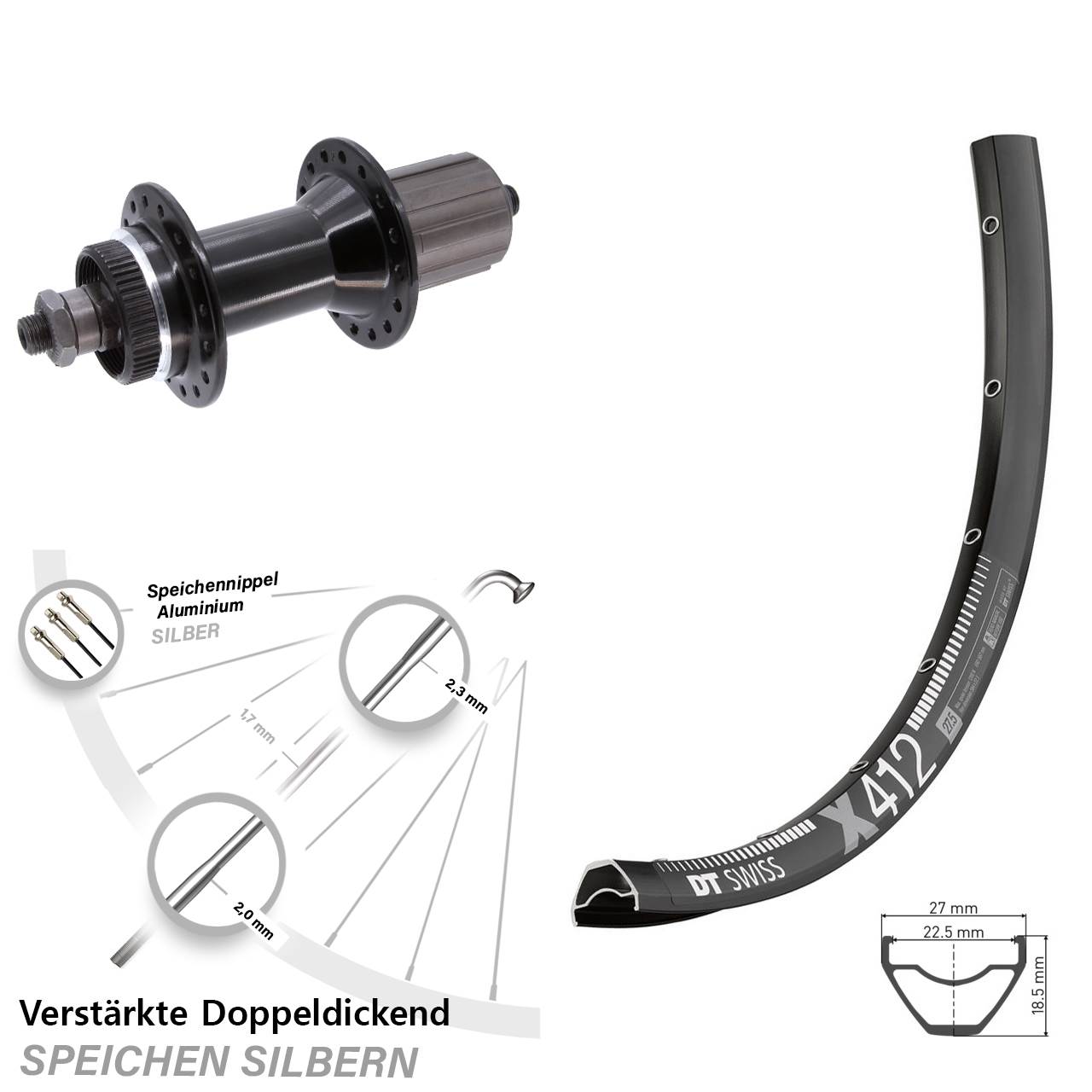 DT Swiss X 412 Joytech 5x135 mm schwarz Centerlock 29 Zoll Hinterrad QR 8-11 fach HG