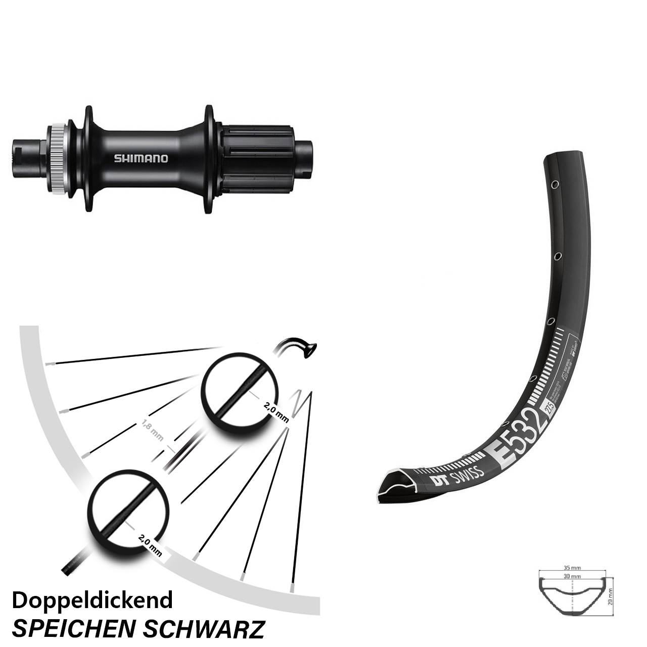 DT Swiss E 532 Shimano FH-MT400 29 Zoll Disc Laufrad 12x142 8-11 fach