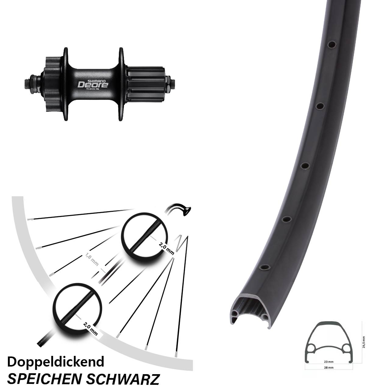 Hinterrad 6-Loch QR 28-29 Zoll Ambrosio Sport Shimano FH-M525 8-11 fach