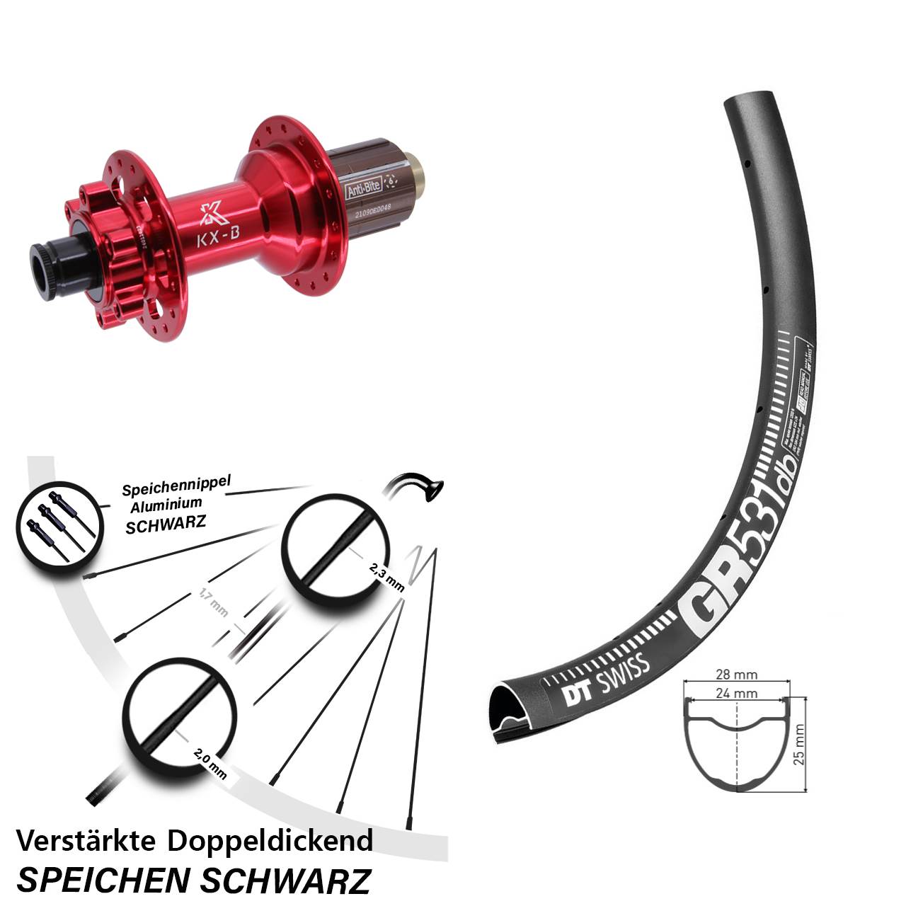 Disc Hinterrad 12x148 27,5 Zoll DT Swiss GR531 KX-B rot 8-12 fach HG