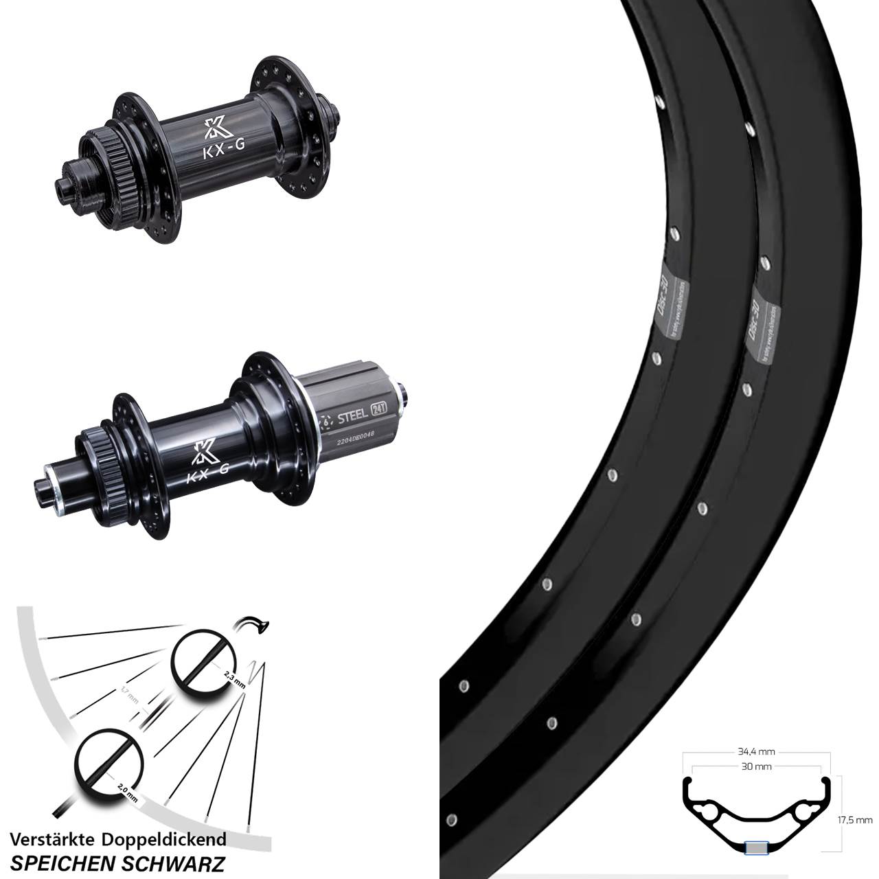 Laufradsatz QR 29 Zoll Ryde Disc 30 KX-GS verstärkt 8-12 fach