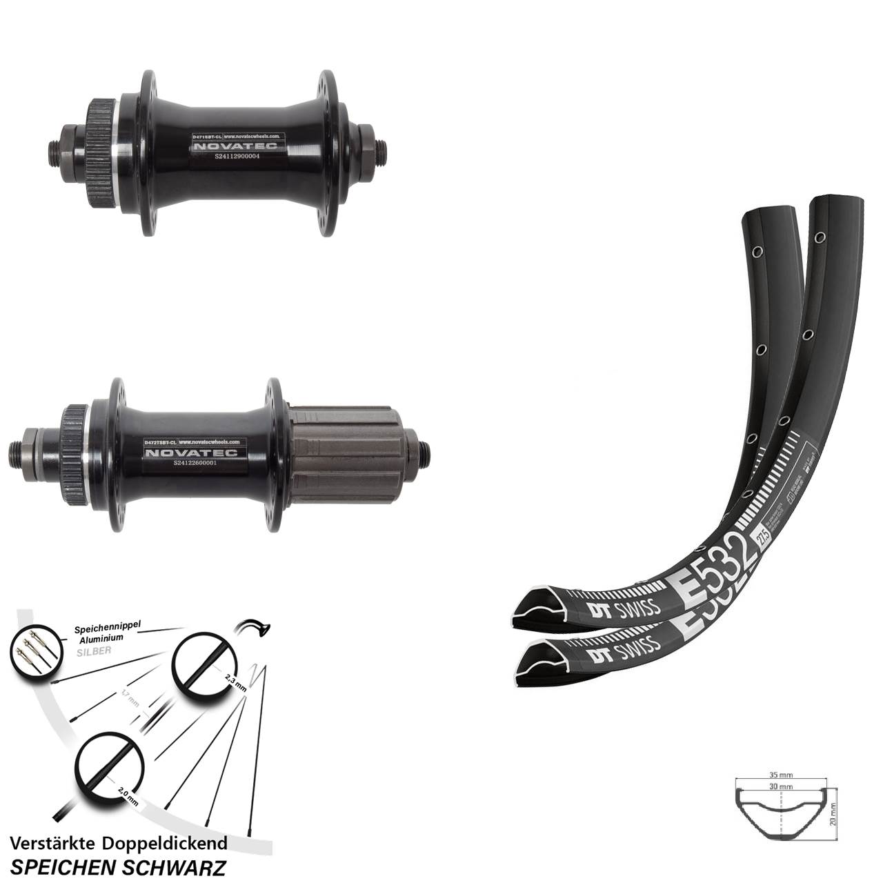 Disc Laufradsatz für Schnellspanner 29 Zoll DT Swiss E532 Novatec D471 D472 8-12 fach HG