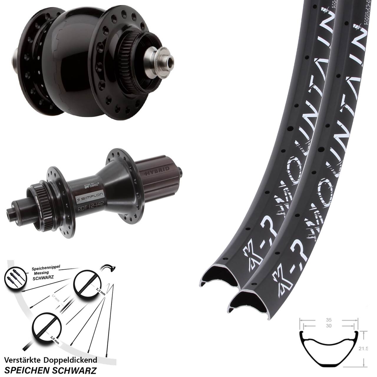 Disc Laufradsatz 27,5/29 Zoll KX-R Mountain DT Swiss 370 Hybrid SON 28 8-11 fach HG QR