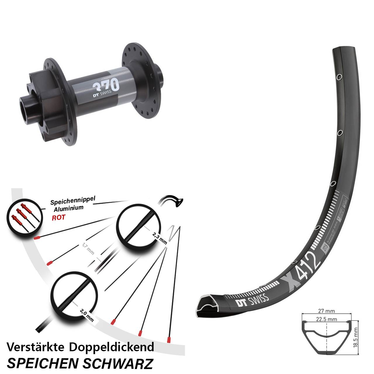 28 Zoll DT Swiss X 412 DT Swiss 370 6-Loch Vorderrad 15x110 Boost