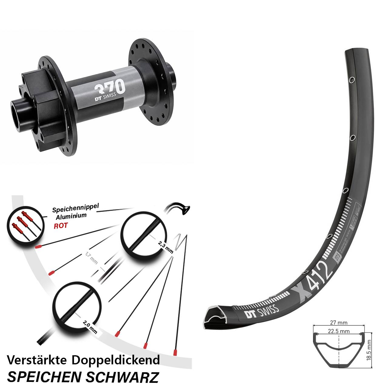 28 Zoll DT Swiss X 412 DT Swiss 370 6-Loch Vorderrad 15x110 Boost