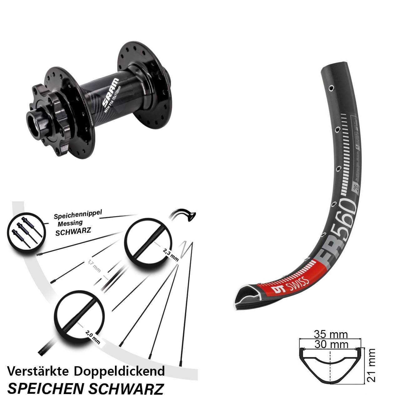 26 Zoll DT Swiss FR 560 Sram 716 Vorderrad 6-Loch 15x110 Boost