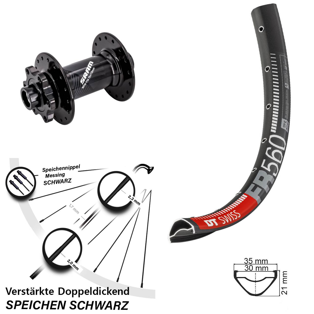 26 Zoll DT Swiss FR 560 Sram 716 Vorderrad 6-Loch 15x110 Boost