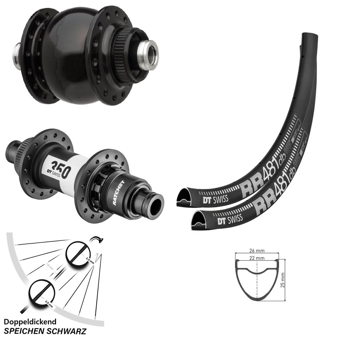 Laufradsatz RR 481 DT Swiss 350 Sram XDR Centerlock Steckachse SON 28 Zoll