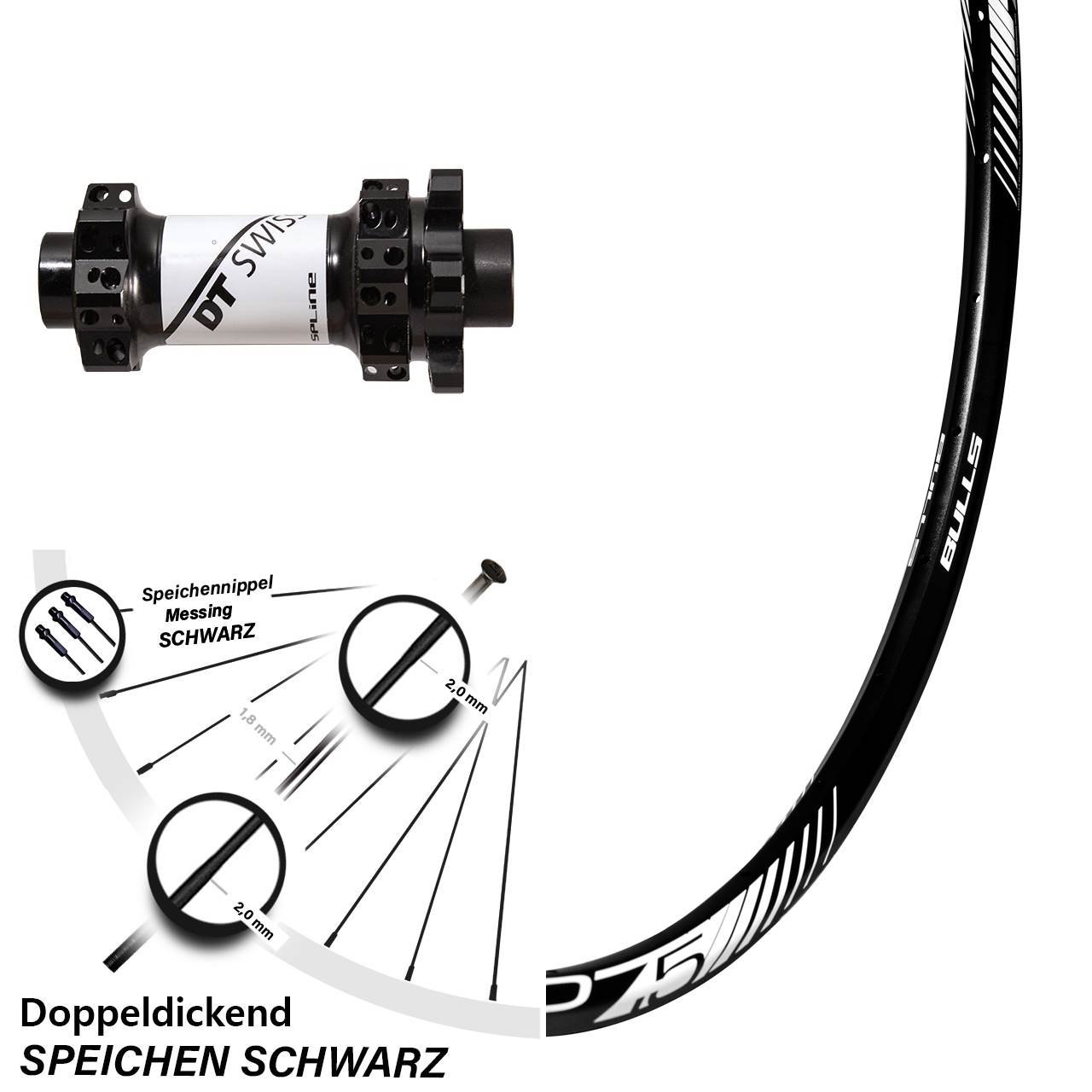 27,5 Zoll Vorderrad DT Swiss X1900 Nabe 15x100 mm Straightpull Bulls Sabre Disc Felge