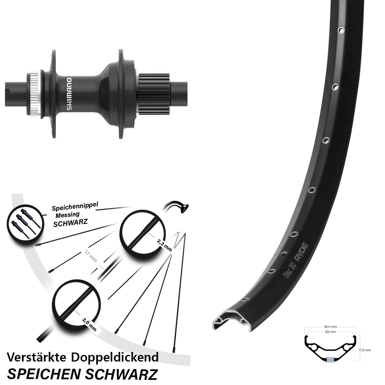 29 Zoll Ryde Disc 30 Shimano FH-MT410 Laufrad 12x142 Micro Spline