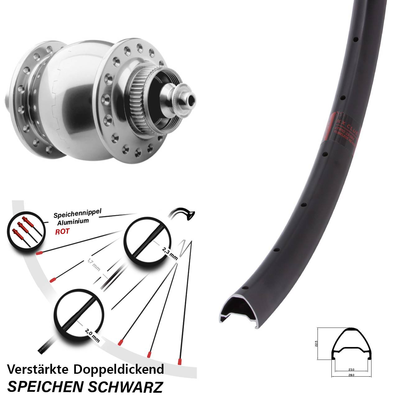 Nabendynamo-Vorderrad Centerlock 28-29 Zoll KX Clue SON 28 QR