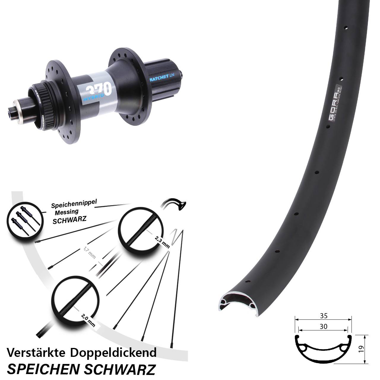 Hinterrad 29 Zoll Gora 30 DT Swiss 370 Hybrid 8-11 fach für Schnellsp.