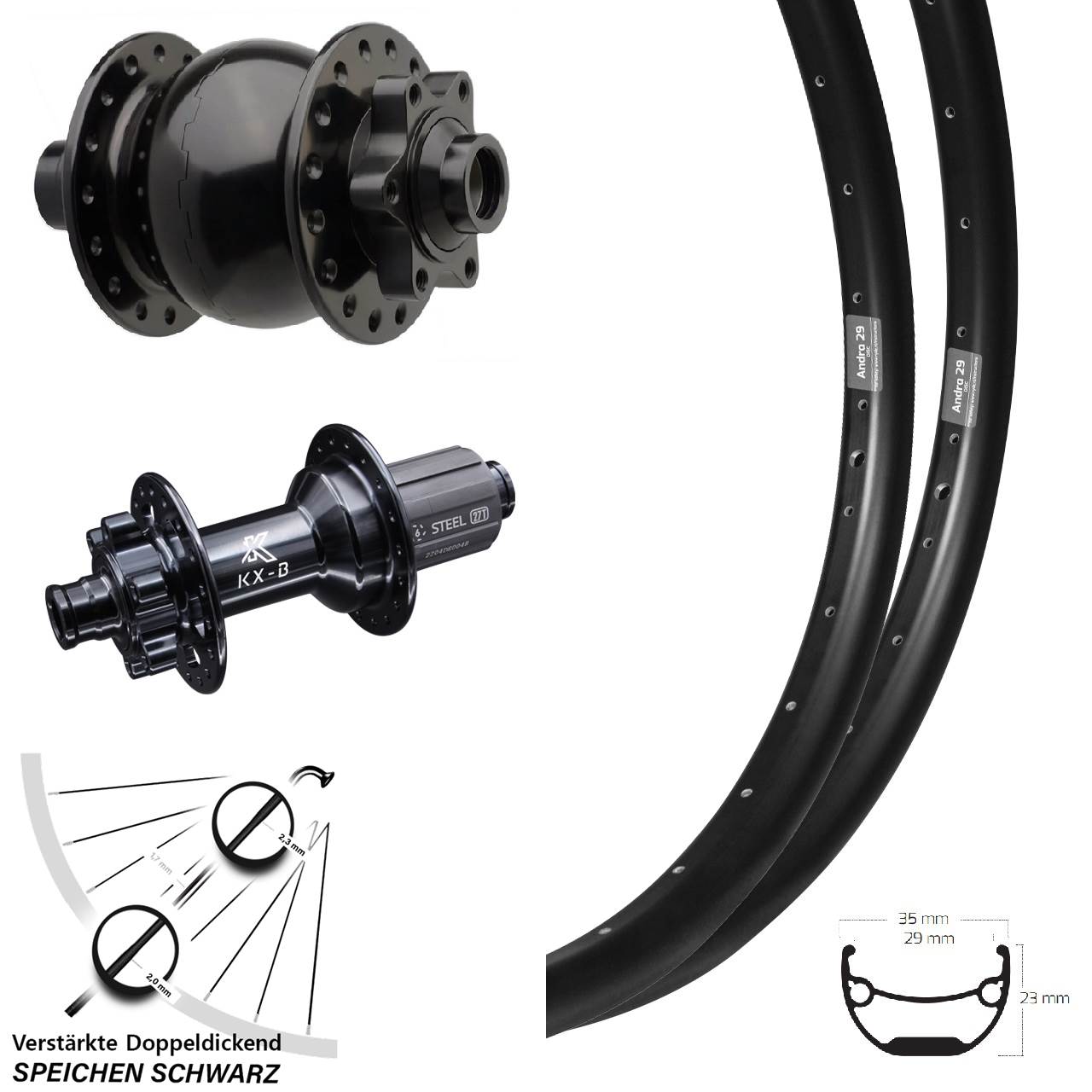 Ryde Andra 29 KX-BS SON 28 Zoll Laufradsatz 6-Loch 15x110 12x148 8-12 fach