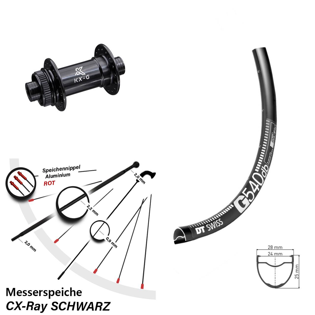 Centerlock Vorderrad 12x100 29 Zoll DT Swiss G540 KX-G Gravel CX-Ray