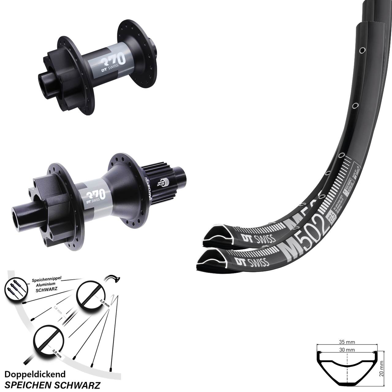 Laufradsatz 29 Zoll DT Swiss M502 Disc 6-Loch 15x100/12x142-370 Micro Spline