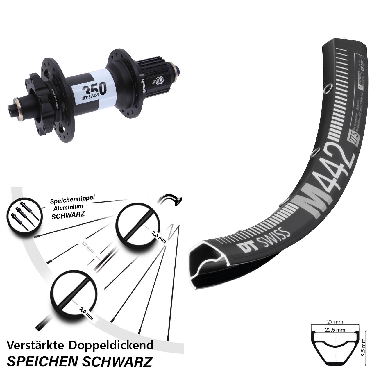 Disc Hinterrad 29 Zoll DT Swiss M 442 350 Ratchet 36 Micro Spline QR Boost