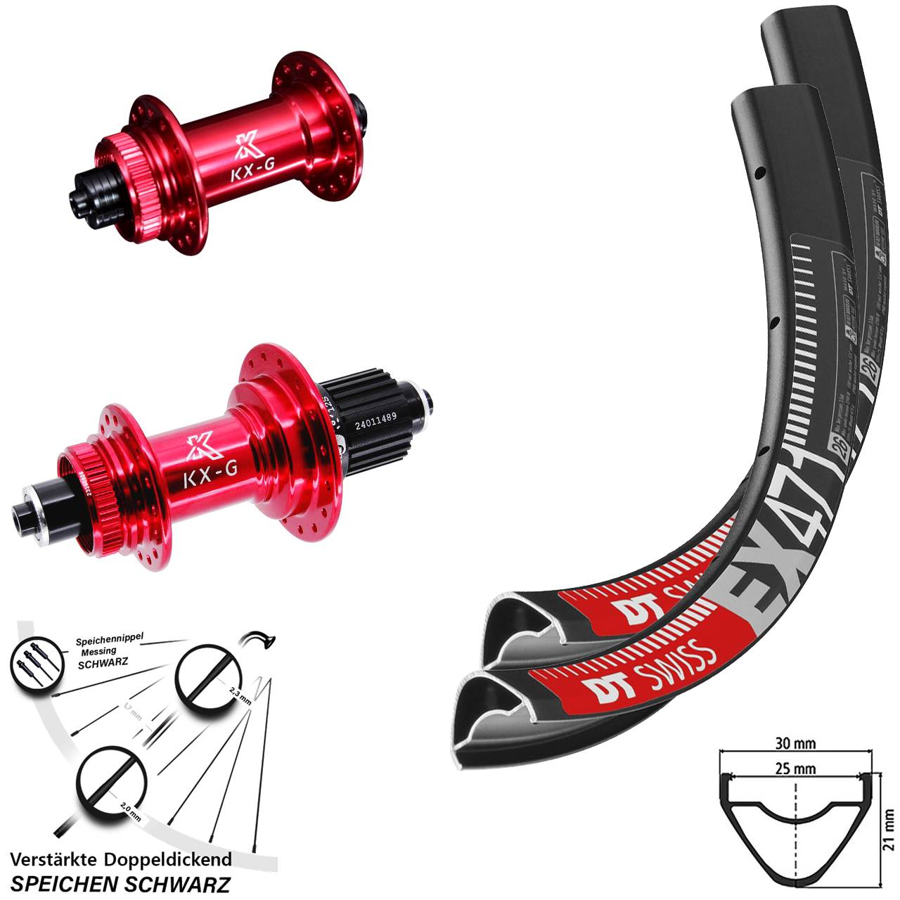 Disc Laufradsatz QR 650B DT Swiss EX 471 KX-G rot Micro Spline