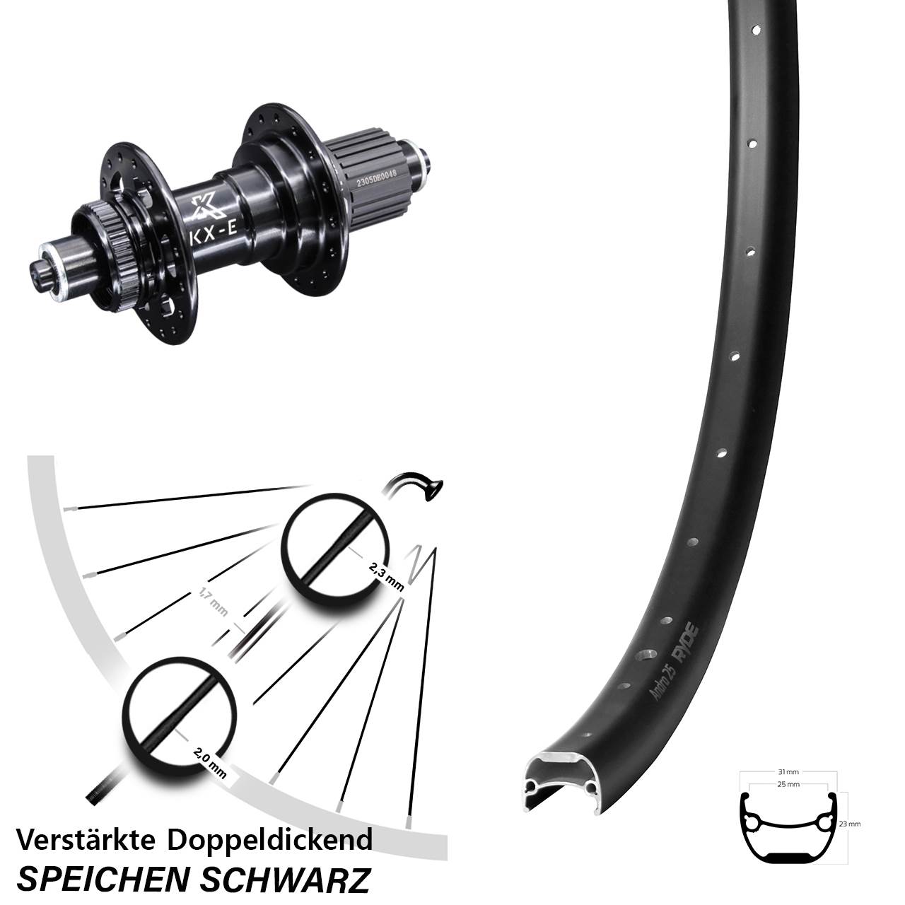 28-29 Zoll Ryde Andra 25 KX-E Heavy Duty Disc Laufrad QR Shimano Micro Spline