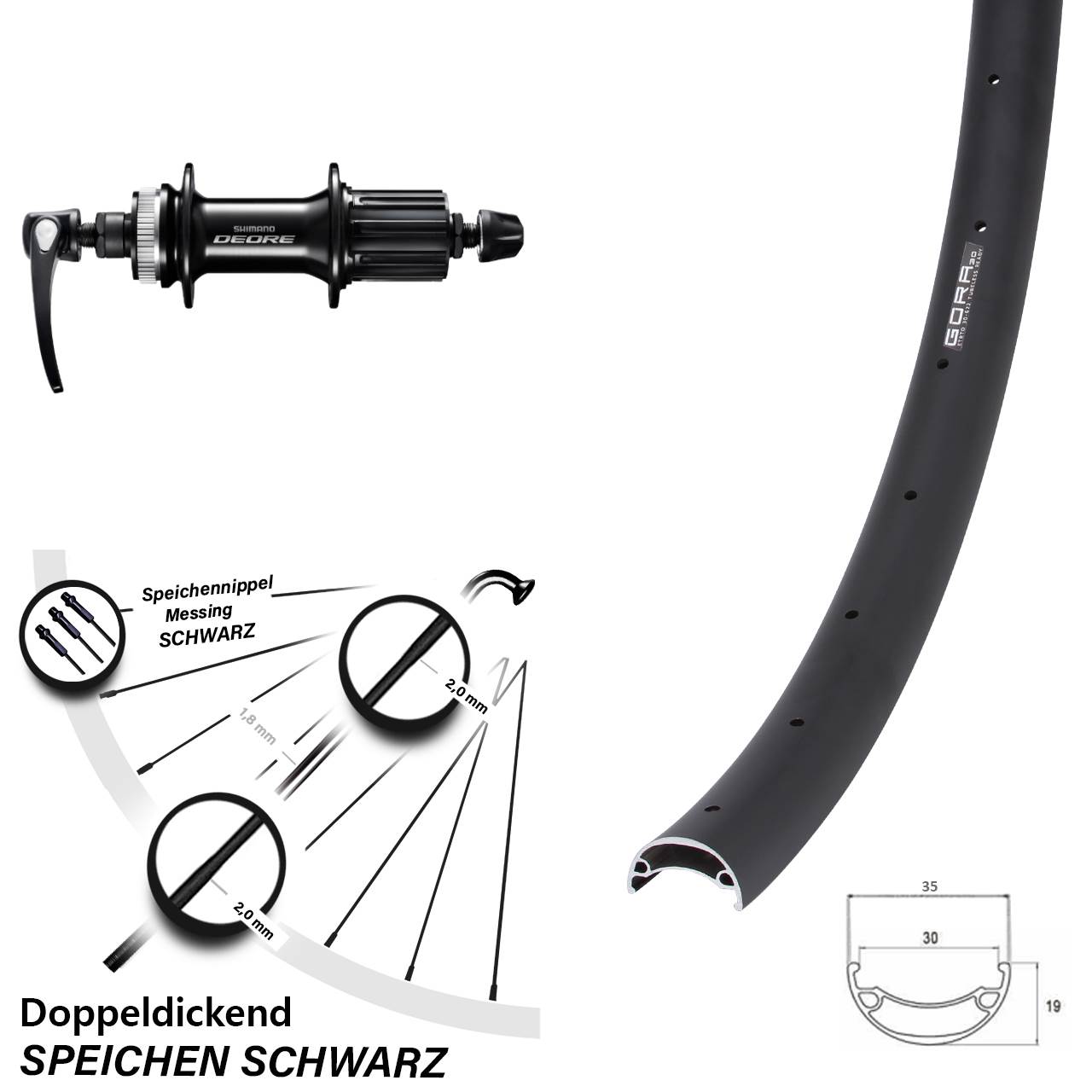 Disc Laufrad 29 Zoll Gora 30 Shimano Deore 8-11 fach für Schnellspanner